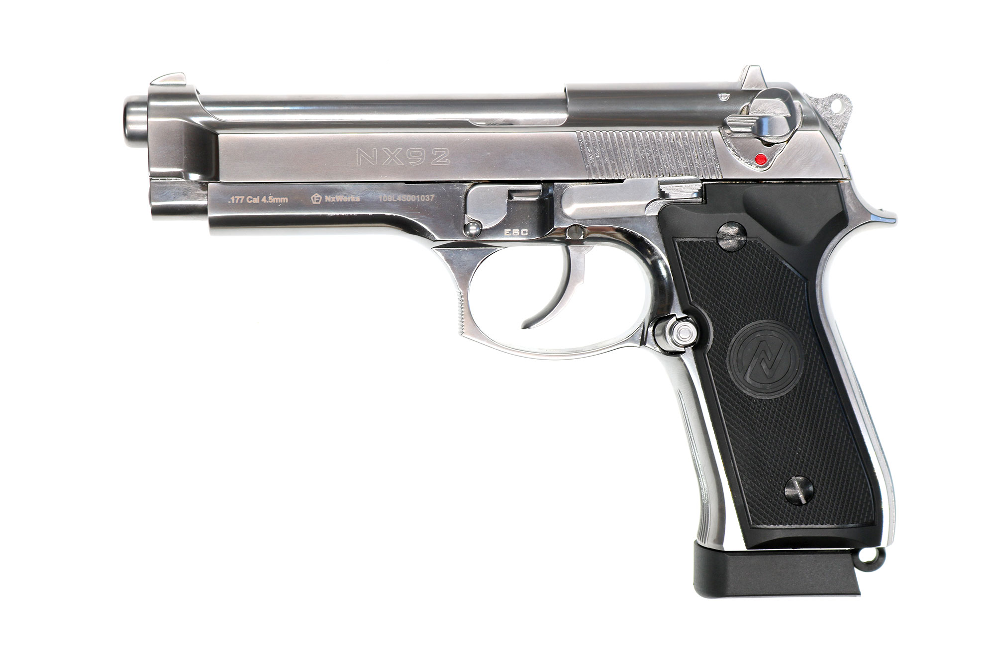IMG_93047H5QvosG8mTtU NxWerks NX 92 Premium Classic CO2-Luftpistole Kal. 4,5mm Stahl-BB Blowback Metallschlitten chrom