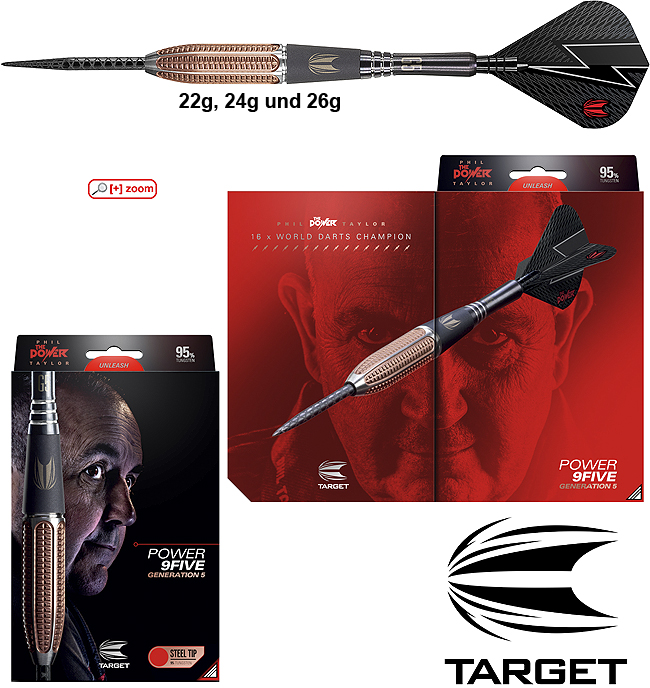 Target Phil Taylor Power 9Five Generation 5 95% Tungsten - Steeltip Dartpfeile 26g