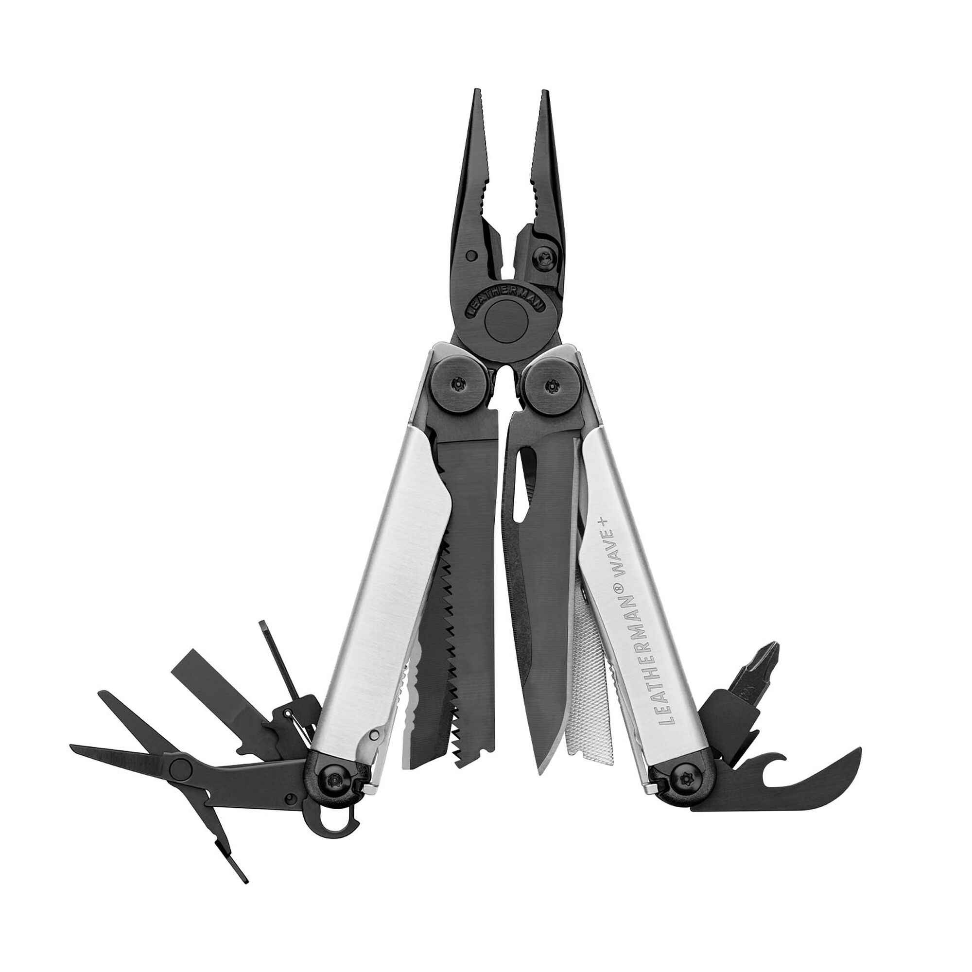 wave-plus-blacksilver-fanned Leatherman Wave+