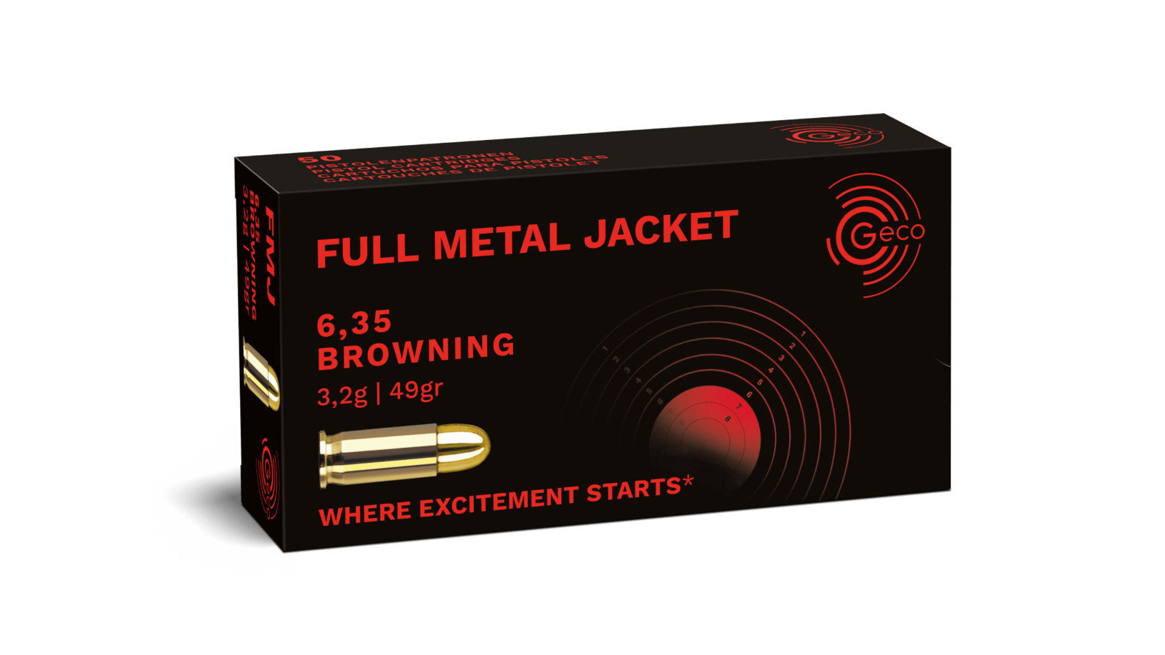 Geco 6,35 Browning Vollmantel-Rundkopf 3,2g / 49gr