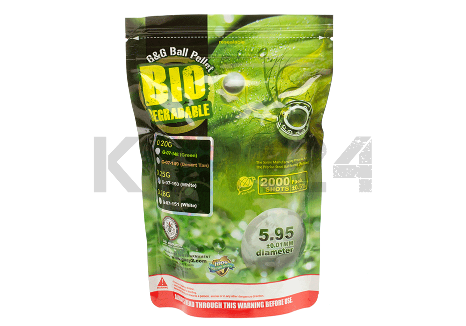 G&G 0.25g 6mm Bio BBs Precision 2000rds White