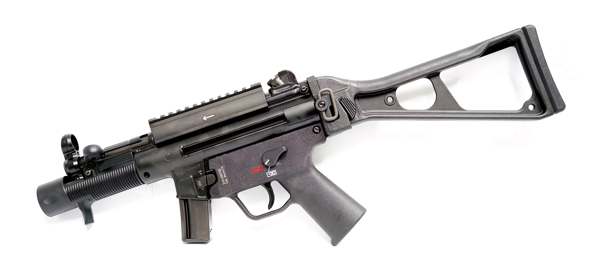 A7307455 Heckler & Koch SP5K mit Picatinny-Adapter und umklappbarer Schulterstütze 9mm Luger Pistole