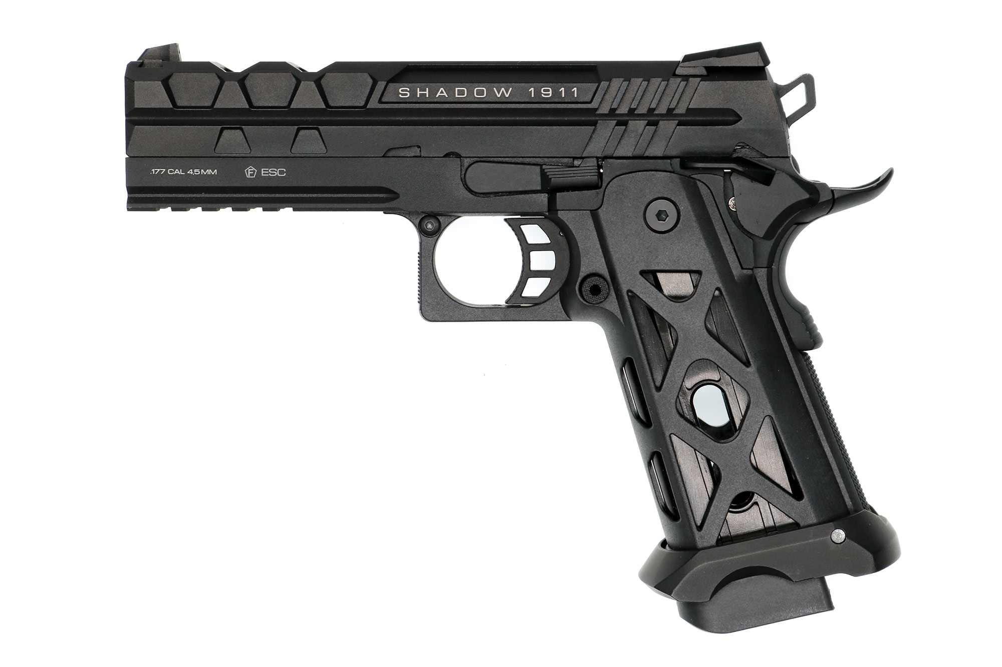 IMG_9201 NxWerks NX 1911 Shadow CO2-Luftpistole Kal. 4,5mm Stahl-BB Blowback Metallschlitten schwarz