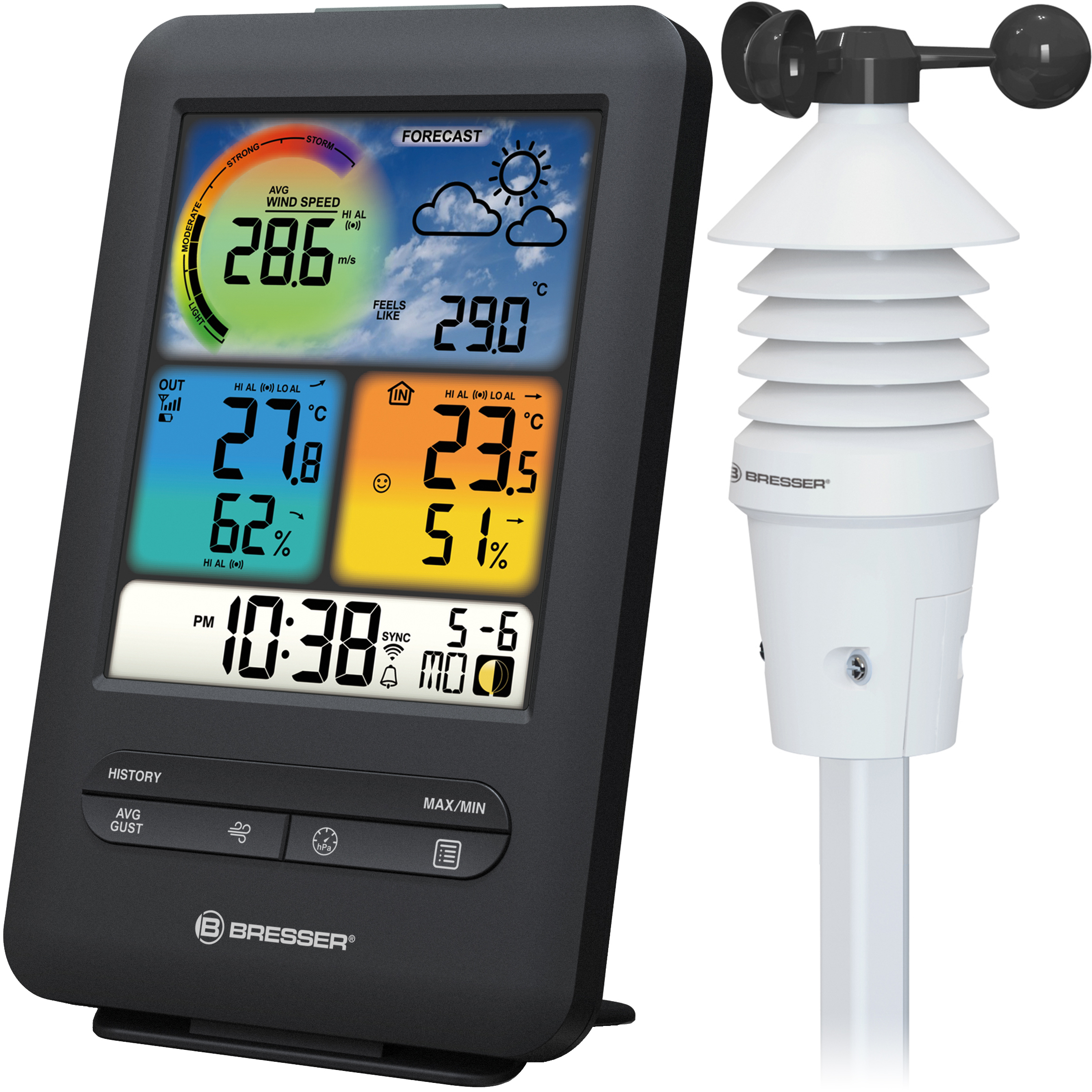 Bresser WLAN Profi Windmesser 3-in-1 mit Farbdisplay