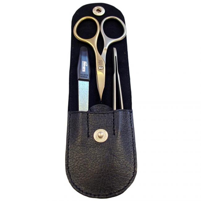 59511_manik-re-set_3-teilig_champagner Stahl Krone Maniküre-Set 3-teilig mit Champagner-Farbener Schere