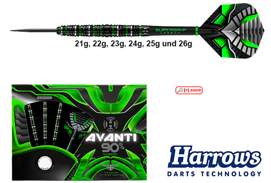 Harrows Avanti 90% Tungsten - Steeltip Dartpfeile